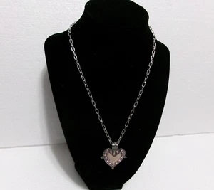 Silver Tone Heart Pendant Pink Valentine 17" Necklace - Picture 1 of 15