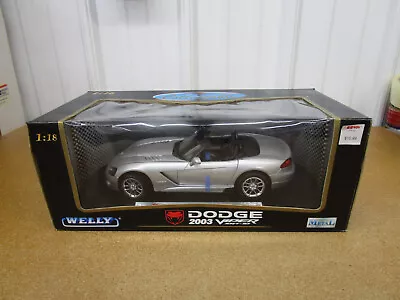 1/18 2003 Dodge Viper SRT-10 convertible box Welly silver diecast car - Image 1 of 4