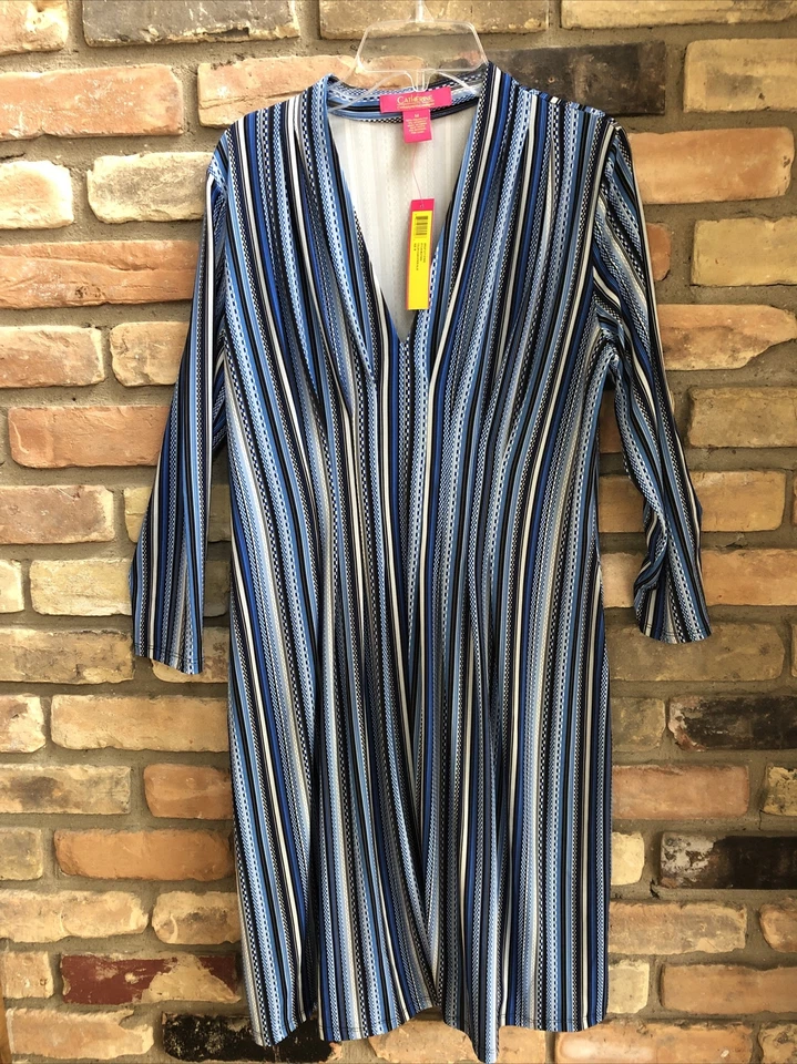Sexy Vestido Catherine Malandrino Azul Rayas Bodycon M Nuevo Con Etiquetas Foto 1 de 4