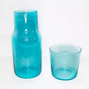 Jonathan Adler Tumble Up Water Bedside Carafe Set Aqua Blue Glass 25oz VTG STYLE - Picture 1 of 8