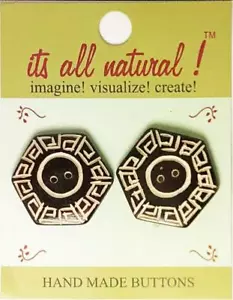 Handmade Natural Bone Buttons - Antique Brown/Ivory look - 32mm - Hexagon Aztec - Picture 1 of 4