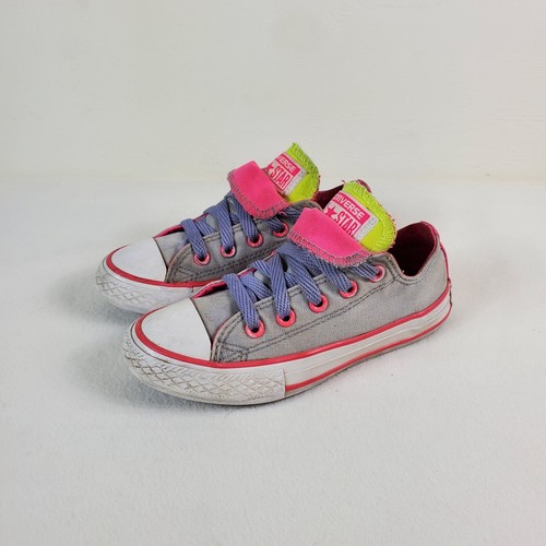 Sneakers Converse All Star 640578F Doppia Lingua Grigio Rosa Neon Giovani Bambini Tg 12