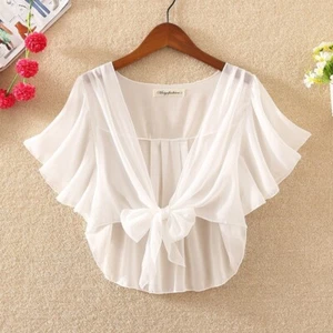 Women Ruffles Chiffon Shrug Bolero Cape Capelet Cardigan Jacket Coat Summer - Picture 1 of 11