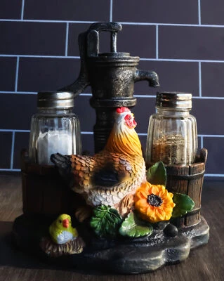 Juego de estatuillas soporte coctelera sal gallina pollo riego granja pozo bomba Foto 1 de 4