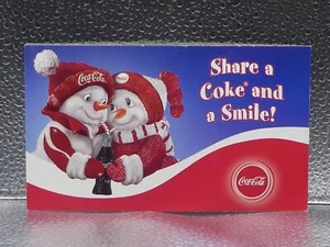 Coca-Cola Brand Share A Coke And A Smile! Winter Snowmen Red White Blue Postcard - Picture 1 of 2