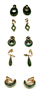 Cuatro pares de pendientes de broche de jade de nefrita vintage con 5º par de pendientes de bonificación - Imagen 1 de 9