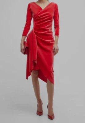 $795 Vestido midi de terciopelo drapeado Minna rojo talla 12 Chiara Boni para mujer Foto 1 de 4