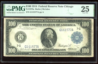 1914 $100 Franklin Federal Reserve Note FRN FR-1078a - PMG 25 (Very Fine) - Image 1 of 2