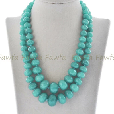 Collar de cuentas de piedras preciosas rondelle aguamarina azul facetado de 2 filas de 10-20 mm 17-18"" Foto 1 de 4