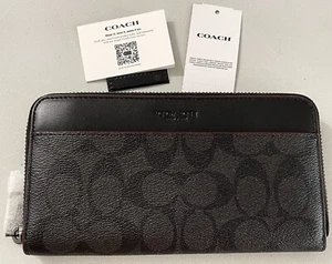 NWT Coach Accordion Wallet In Signature Canvas F25517 Black/Oxblood $250 - Picture 1 of 10