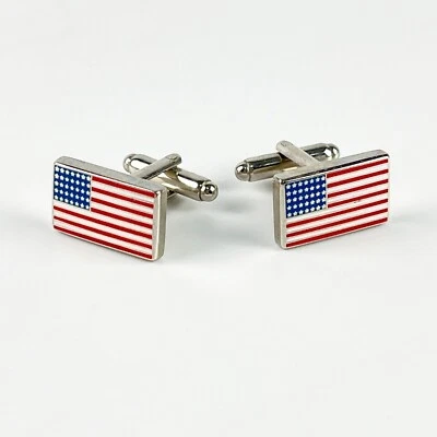 Gemelos Cufflinks, Inc. Patriotic Americana Estrellas Rayas Bandera Americana Gemelos Plateados Foto 1 de 4