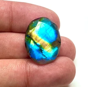 23 Ct Natural Multi Fire Labradorite Faceted Oval Cabochon Gemstone DH=19 - Picture 1 of 6