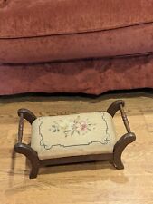 Antique Walnut Paragon Furniture Upholstered Footstool Turned Wood Side Handles