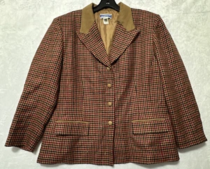 Vintage Pendleton Jacket Womens 18 Red Houndstooth Wool Rayon Sport Coat Blazer - Picture 1 of 9