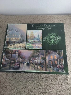 Vintage Thomas Kinkade 3 Jigsaw Puzzles Painter of Light 100 550 700 Pieces - Image 1 of 4