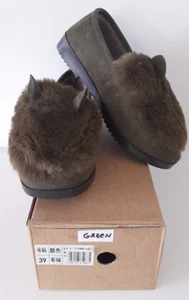 Bunny EarsWomens Plush Novelty Slippers Size 6.5 Fuzzy Green 39 House shoes New - Picture 1 of 9