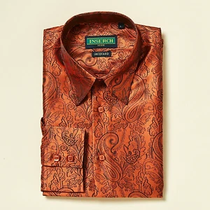 NEW INSERCH Mens Sport Paisley Premium Jacquard Fashion Shirt Regular Fit Rust - Picture 1 of 1