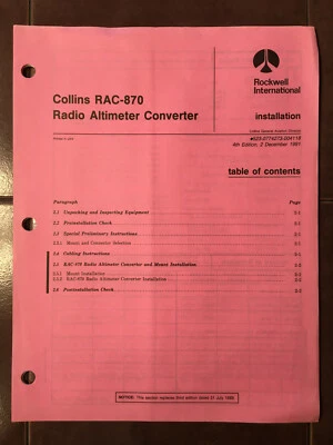 Rockwell Collins RAC-870 Radio Altímetro Convertidor Manual de Instalación Foto 1 de 4