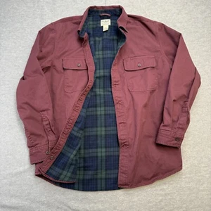 LL Bean Hurricane Shirt Mens Medium Maroon Red Flannel Lined Button Up Shacket - Picture 1 of 6
