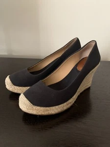 J Crew Canvas Espadrille Wedges Size 7.5 Black - Picture 1 of 6
