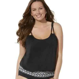 Swimsuits For All Black Blouson Tankini Top W/ Loop Straps Shelf Bra Size 26 - Picture 1 of 12
