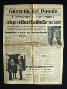 Gazzetta del Popolo Anno 94 N 39 14 Febbraio 1941 Bordighera Franco Mussolini - Foto 1 di 1
