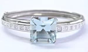 Cushion Aquamarine & Diamond Bangle Solid 18Kt White Gold 23.51Ct+1.87Ct AAA /VS - Picture 1 of 6