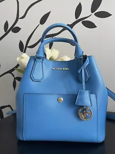 Michael Kors Greenwich Blue Saffiano Leather Satchel Crossbody Bag Tote Large - Picture 1 of 9