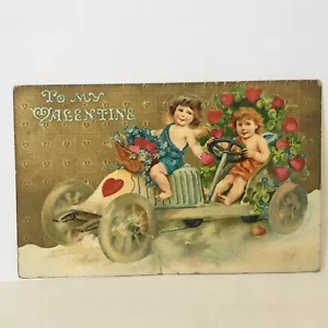 Cartolina antica San Valentino cherubini cuore fiori 1900 retro diviso non posta 122 - Foto 1 di 10