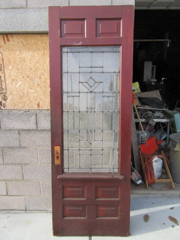 ~ ANTIQUE FULL BEVELED GLASS DOOR ZINC ~ 31.5 x 90.25 ~ ARCHITECTURAL SALVAGE ~ Cover