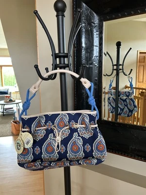 NWT Spartina 449 Boheme Classic Drawstring Handbag Shoulder Bag Blue Paisley - Image 1 of 4
