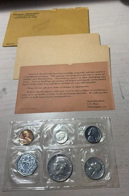 Juego de prueba de plata de Estados Unidos 1964 en embalaje original *PELO ACENTUADO* Kennedy Half Foto 1 de 4