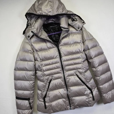 Andrew Marc Goose Down Puffer Jacket Women XS Silver Metallic 650 Fill Warm Coat - Image 1 of 4