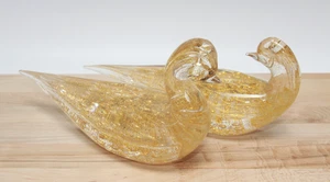 VTG Signed ARS Cenedese Murano Gold/Fleck Bullicante Glass Pair Of Love Birds - Picture 1 of 16