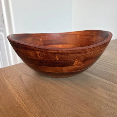 "Centro de mesa grande de madera de cerezo para servir ensaladera 12,25"" x 5"" madera con bandas" Foto 1 de 4