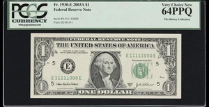 Fr. 1930-E 2003A $1 Federal Reserve Note Binary S/N - Picture 1 of 2