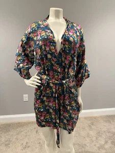 Bata de seda vintage Victoria's Secret etiqueta dorada floral romántica Cottagecore O/S - Imagen 1 de 9
