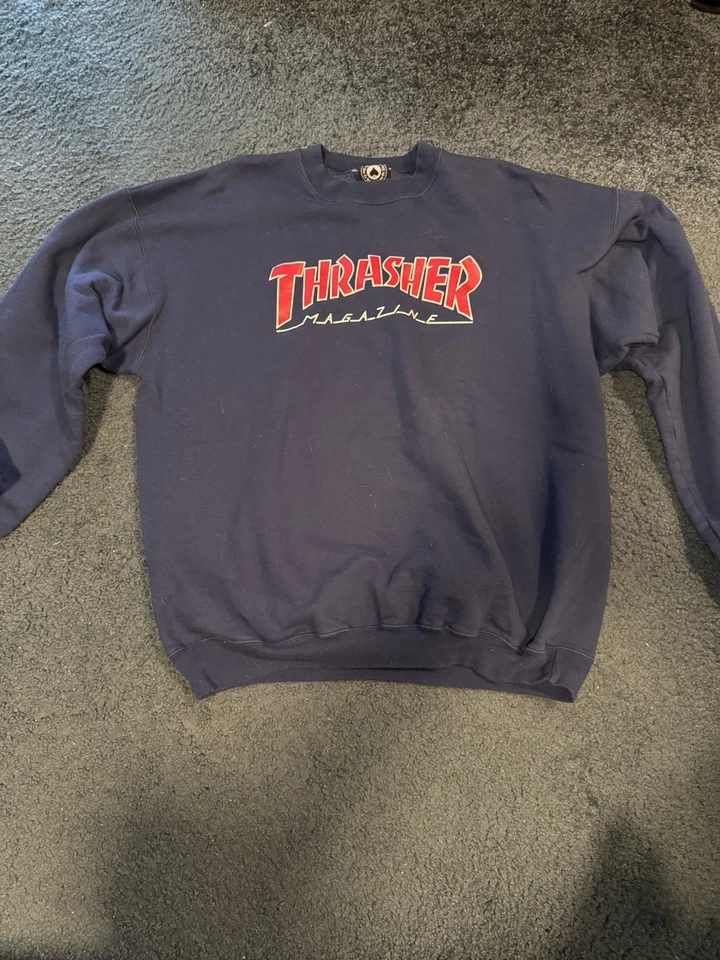 Толстовка мужская Thrasher Magazine с логотипом графическая с круглым вырезом большая темно-синяя - Изображение 1 из 1