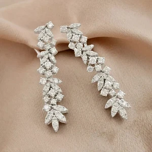 3Ct Round Lab Created Diamond Cluster Drop Women Earring 14K White Gold Plated - Picture 1 of 4