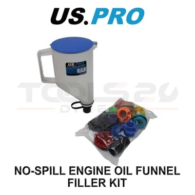 US PRO Tools No-Spill Engine Oil Funnel Filler Kit - 1.7L Funnel & 12 Adapters - Image 1 of 3