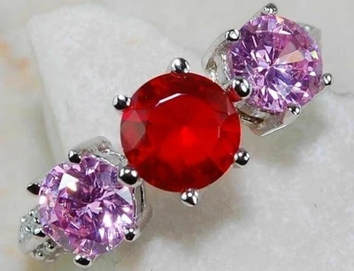 2CT Treated Ruby & Treated Pink Sapphire 925 Sterling Silver Ring Sz 7 &4-6 - Image 1 of 3