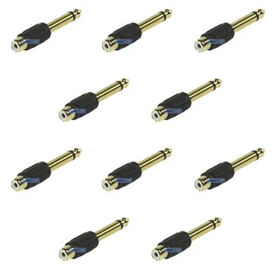 10 x 6.35mm Mono 1/4" Jack to Phono RCA Female Socket Adapter Converter - Image 1 of 4