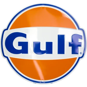 GULF OIL GASOLINE 24" X LARGE ROUND SIGN METAL TIN EMBOSSED LOGO BARN GARAGE - Picture 1 of 5