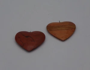 Set of 2 Handmade Natural Wood Carved Heart Shaped Pendants (OneDark,One Light) - Picture 1 of 5