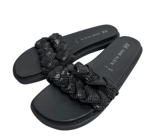 Anne Klein Sandals Women 9 Black Journi Rhinestone Embellished Flat Slides - Picture 1 of 8