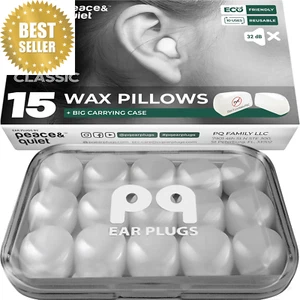 PQ Wax Ear Plugs 15-Pack Noise Cancelling 32dB Silicone for Sleeping & Swimming - Picture 1 of 12