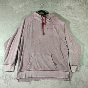 PINK Victorias Secret SweatShirt Large Purple Fuzzy Fleece Hooded Athleisure - Picture 1 of 7