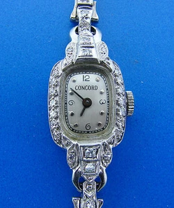 Diamond Platinum LADY'S WATCH by CONCORD TIMEPIECE 1910s Art Deco - Picture 1 of 12
