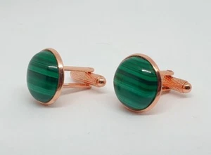 Natural Malachite Gemstone Gold Plated 925 Sterling Silver Cufflinks Men Jewelry - Picture 1 of 8