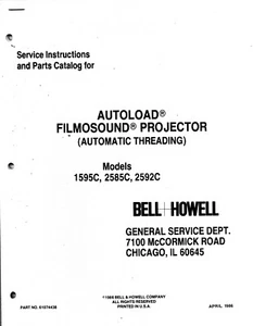 Bell & Howell 1595 2585 2592 16mm Projector Service, Parts Manual - Picture 1 of 1